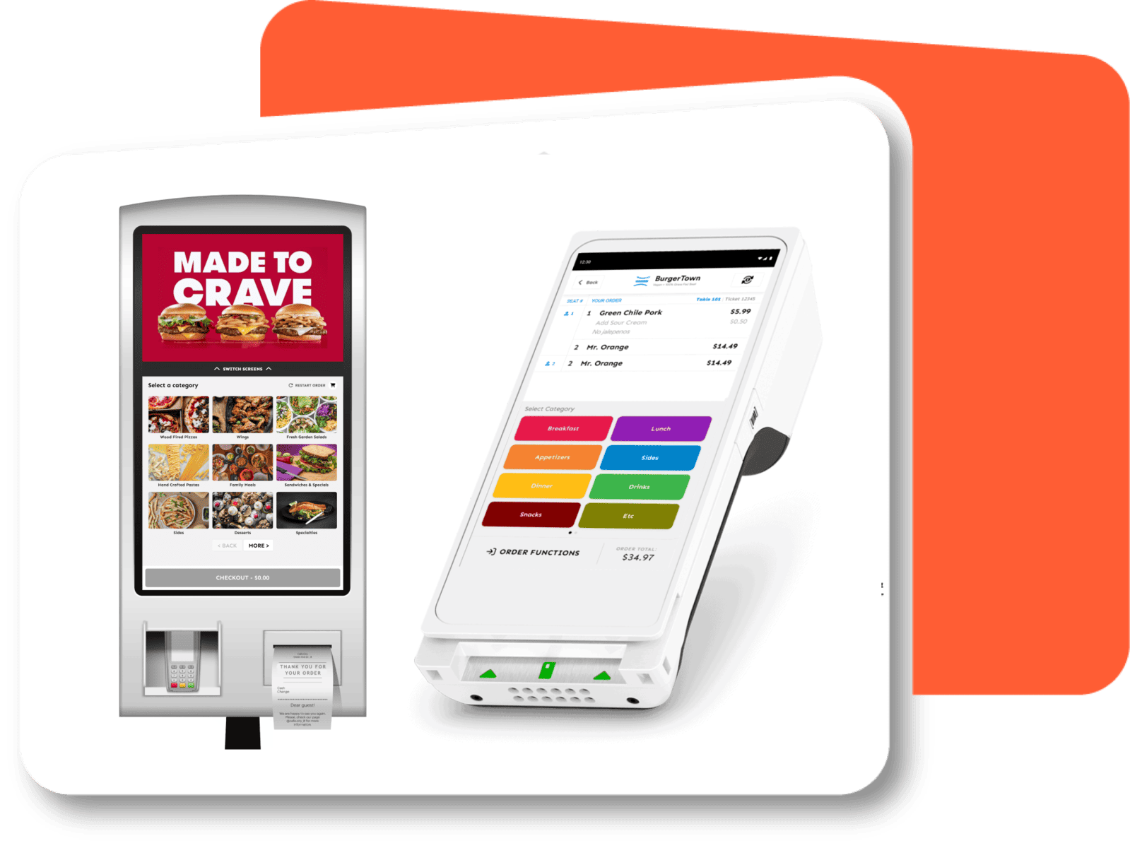CardFree quick service restaurant on-site kiosks and mobile POS EMV