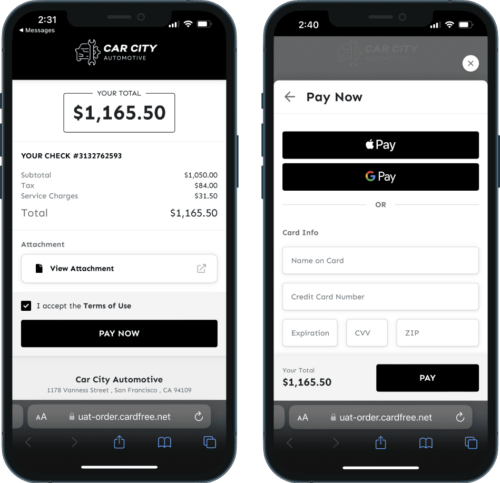 CardFree text to pay mobile app