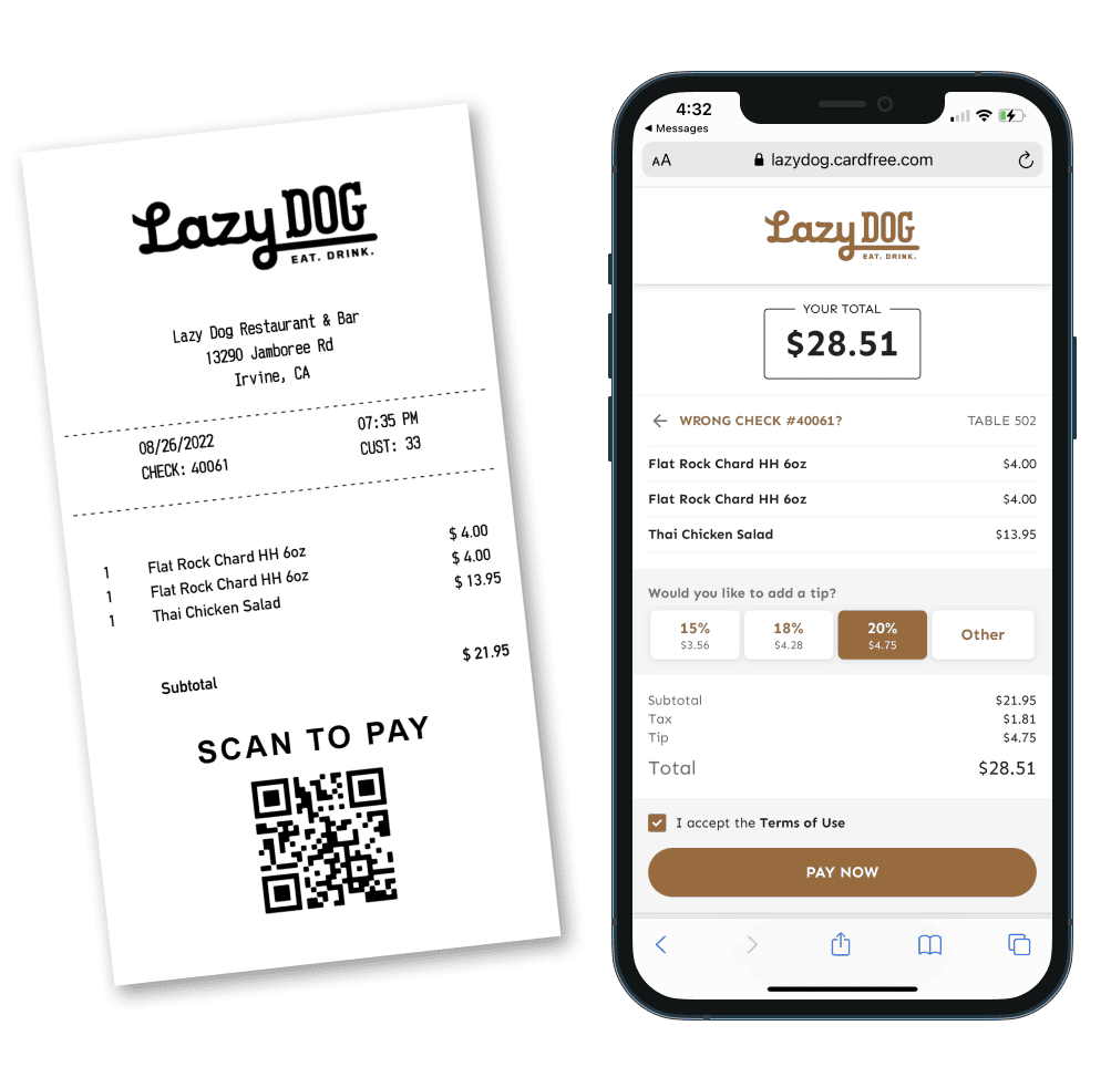 QR Code pay at table restaurant payment platform