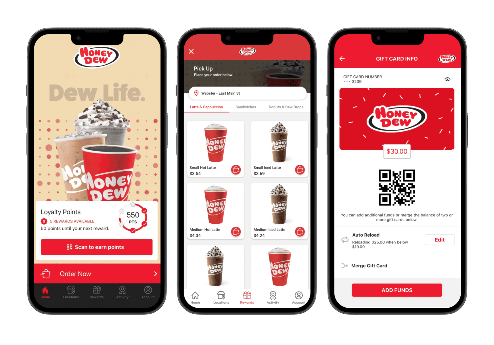 CardFree online ordering platform, Honey Dew Donuts