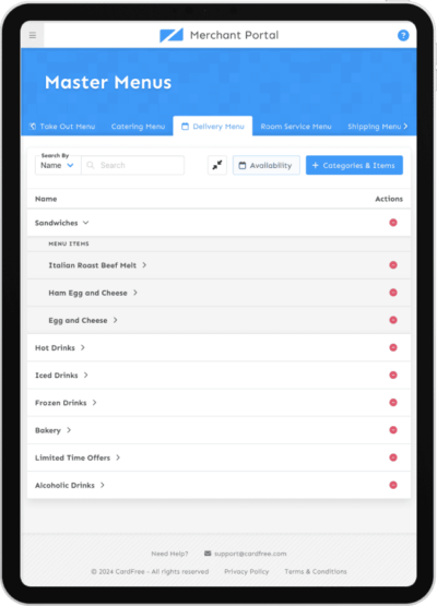 CardFree restaurant delivery menu management
